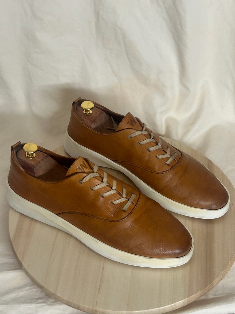 Wolf & Shepherd Men’s Cruise Brown Leather Lace-Up Sneakers White Sole US 12 - Picture 2 of 9